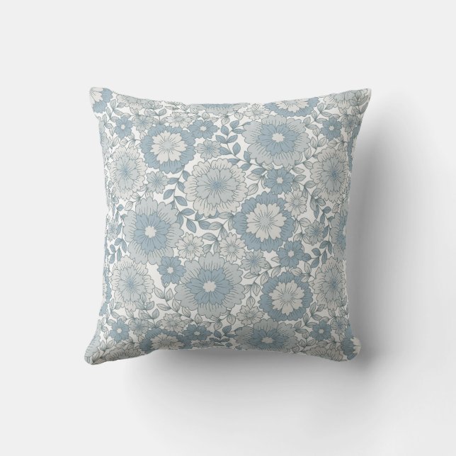 Retro Boho Blue Floral Seamless Flower Pattern  Cushion (Back)