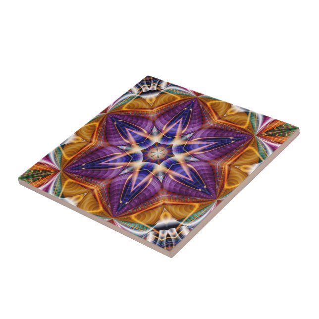 Retro Boho Bohemian Hippie Trippy Rosette Mandala Tile (Side)