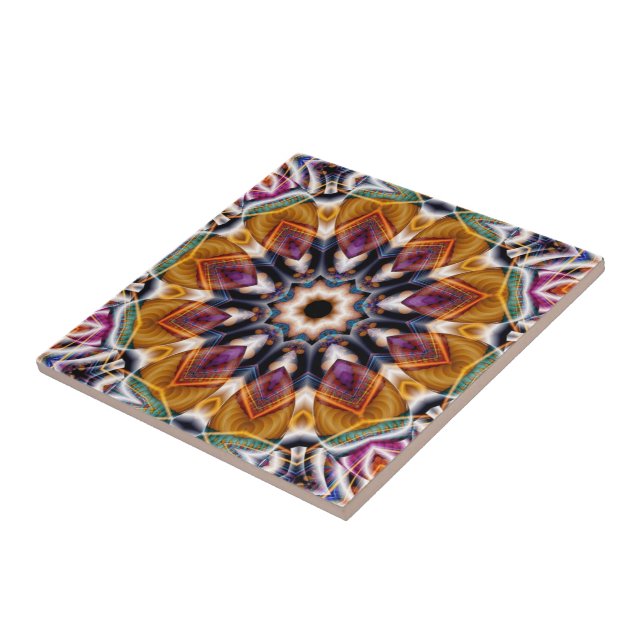 Retro Boho Bohemian Hippie Trippy Rosette Mandala Tile (Side)