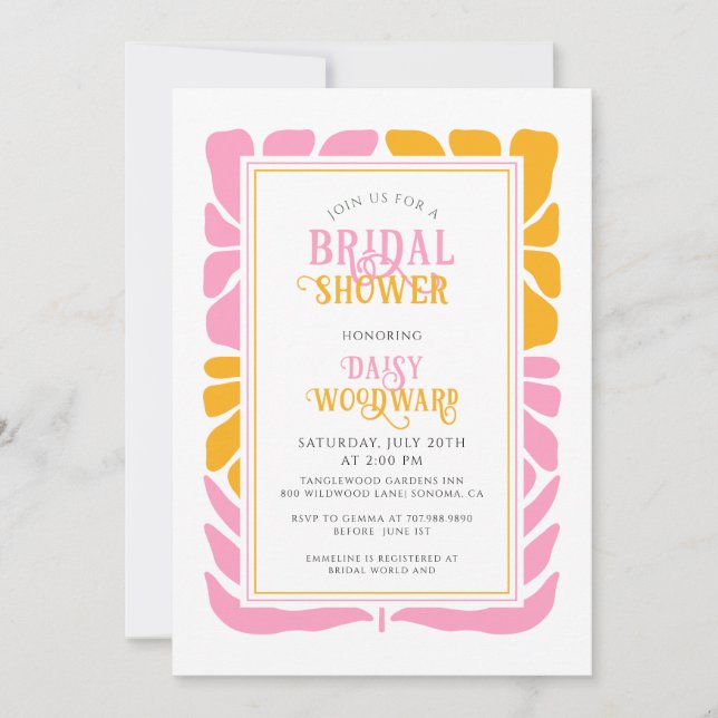 Retro Boho Bold Floral Bridal ShowerInvitation Invitation (Front)