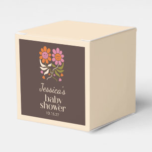 Retro Boho Brown Flower Groovy Baby Shower Custom Favour Box