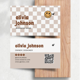Retro Boho Chequered Business Card