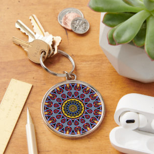 Retro Boho Chic Bohemian Hippie Rosette Mandala Key Ring
