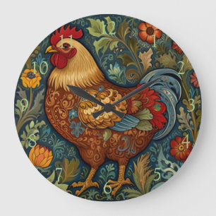 Retro boho chic country chicken  large clock