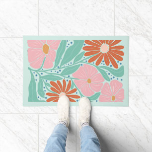 Retro Boho Chic Flowers Mint  Doormat