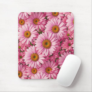 Retro boho chic pink floral flowers pattern mouse mat