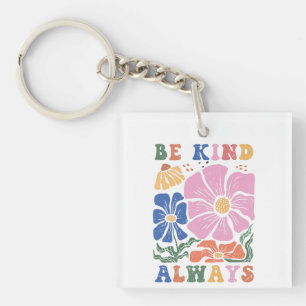 Retro Boho Colourful Floral – Be Kind Always Key Ring