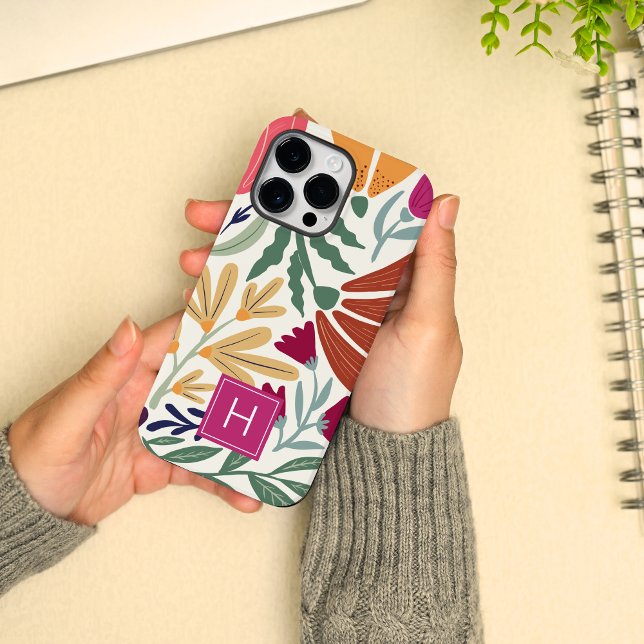 Retro Boho Colourful Floral Simple Chic Monogram  iPhone Case (Creator Uploaded)