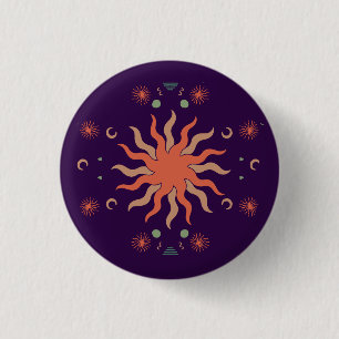Retro Boho Coral and Purple Sun and Moon 3 Cm Round Badge