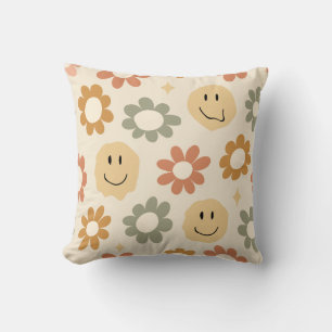 Retro Boho Cushion with Vintage Flowers and Carita