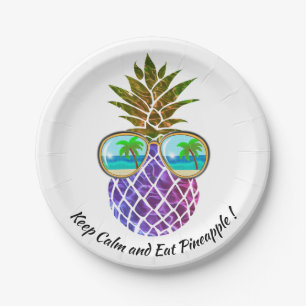 Retro boho cute pineapple with sunglasses paper plate