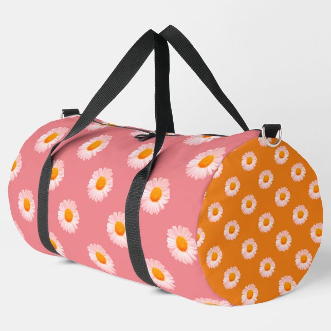 Retro Boho Daisies Groovy Daisy Flower Power Large Duffle Bag (Left Corner)