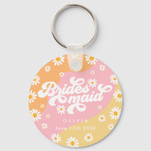 Retro Boho Daisy Personalised Bridesmaid Gift Key Ring