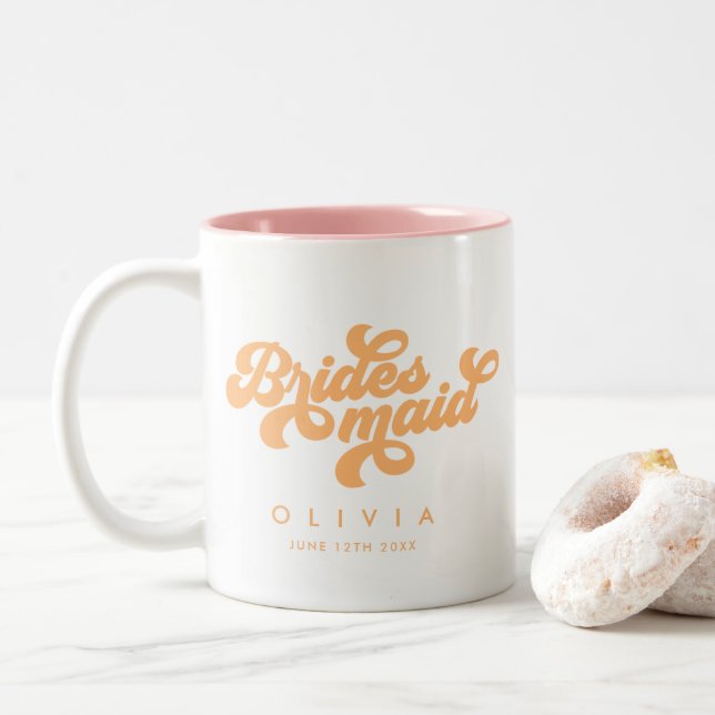 Retro Boho Daisy Personalised Bridesmaid Gift Two-Tone Coffee Mug (With Donut)