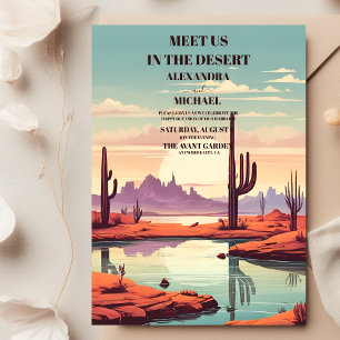 Retro Boho Desert Mountain Wedding Invitation