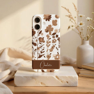 Retro Boho Earthy Floral Custom Name iPhone 16 Case