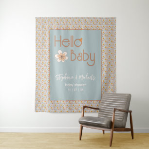 Retro Boho Floral Baby Shower Backdrop Tapestry
