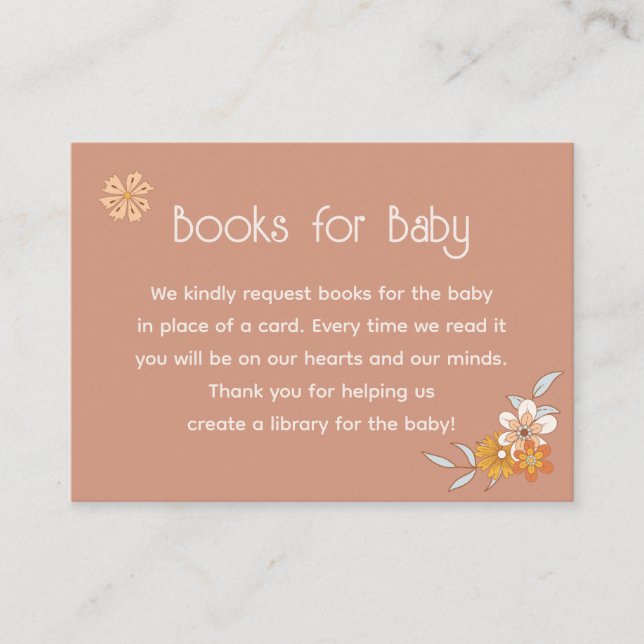 Retro Boho Floral Baby Shower Books for Baby Card  (Front)