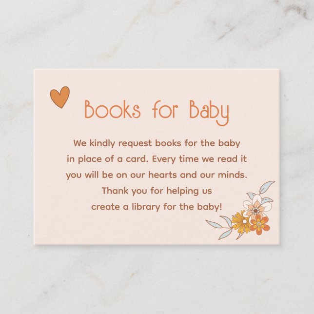 Retro Boho Floral Baby Shower Books for Baby Card (Front)