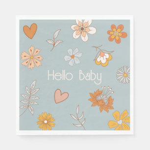 Retro Boho Floral Baby Shower Hello Baby Tableware Napkin