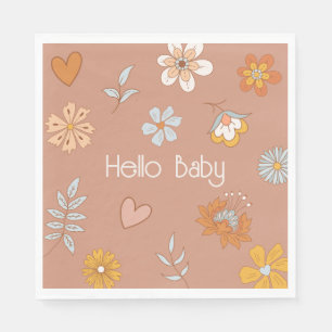 Retro Boho Floral Baby Shower Hello Baby Tableware Napkin