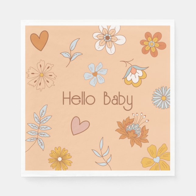 Retro Boho Floral Baby Shower Hello Baby Tableware Napkin (Front)