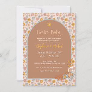 Retro Boho Floral Baby Shower Invitation