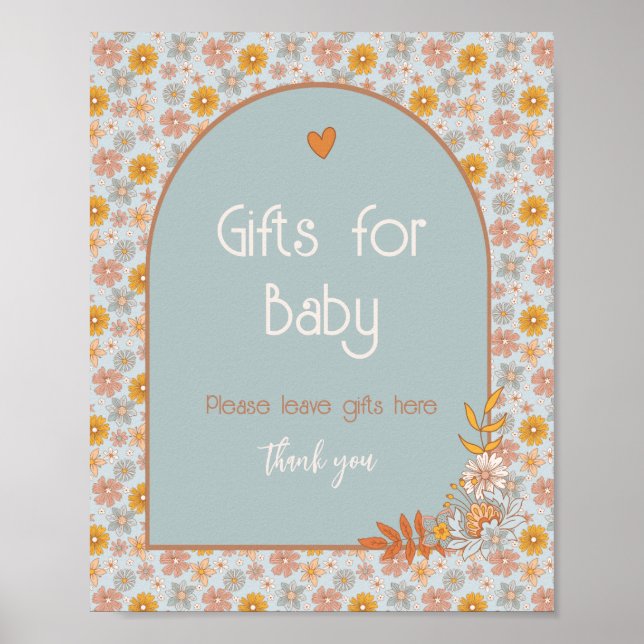 Retro Boho Floral Baby Shower Signs (Front)