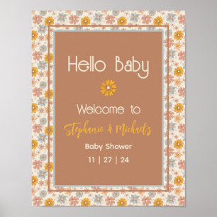 Retro Boho Floral Baby Shower Welcome Sign