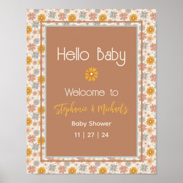 Retro Boho Floral Baby Shower Welcome Sign (Front)