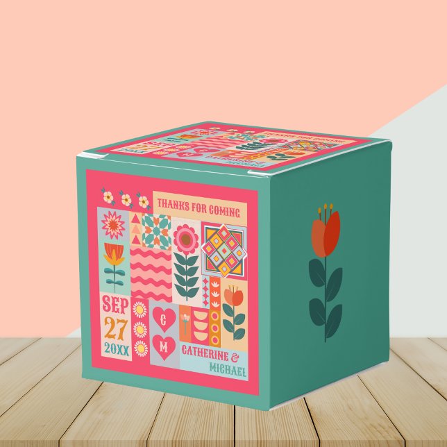 Retro Boho Floral Bold & Bright Colourful Wedding Favour Box (Creator Uploaded)