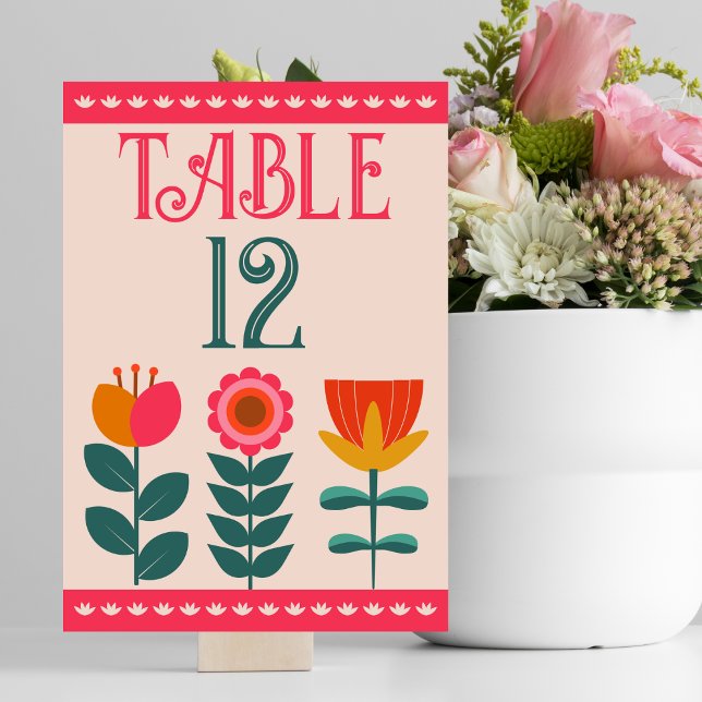Retro Boho Floral Bold & Bright Colourful Wedding Table Number (Creator Uploaded)