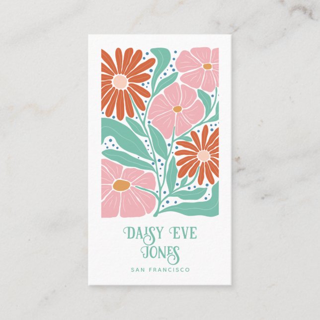 Retro Boho Floral  Business Card (Front)