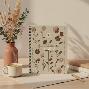 Retro Boho Floral Custom Name Notebook