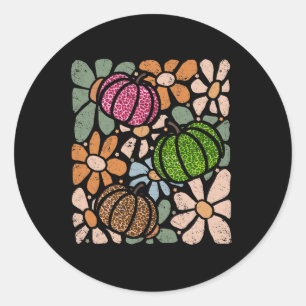 Retro Boho Floral Fall Pumpkin Autumn Thanksgiving Classic Round Sticker