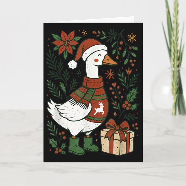 Retro Boho Floral Funny Xmas Silly Goose Lover Chr Card (Front)