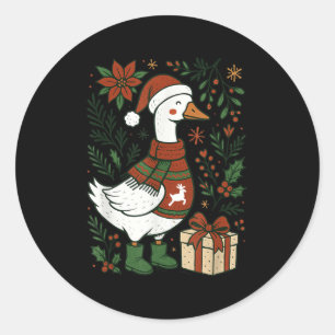 Retro Boho Floral Funny Xmas Silly Goose Lover Chr Classic Round Sticker