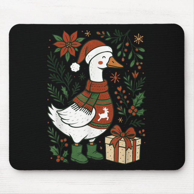 Retro Boho Floral Funny Xmas Silly Goose Lover Chr Mouse Mat (Front)