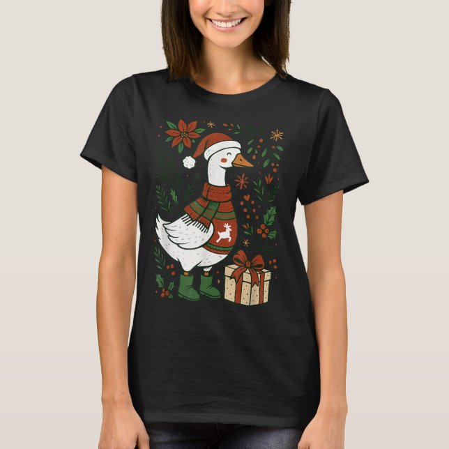 Retro Boho Floral Funny Xmas Silly Goose Lover Chr T-Shirt (Front)