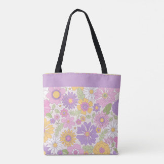 Retro Boho Floral Garden Large Desk Mat Tote Bag 