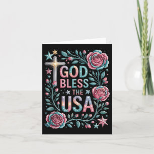 Retro Boho Floral God Bless The Usa Christian 4th  Card