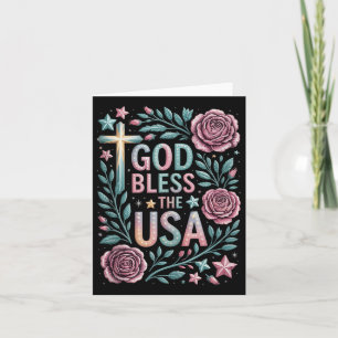 Retro Boho Floral God Bless The Usa Christian 4th Card