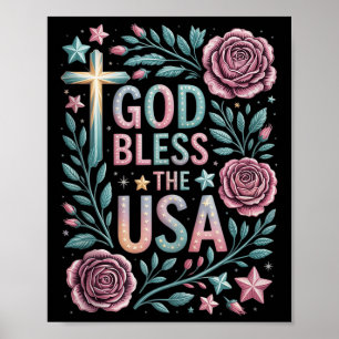 Retro Boho Floral God Bless The Usa Christian 4th Poster