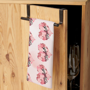 Retro Boho Floral I Heart Name calligraphy text Tea Towel