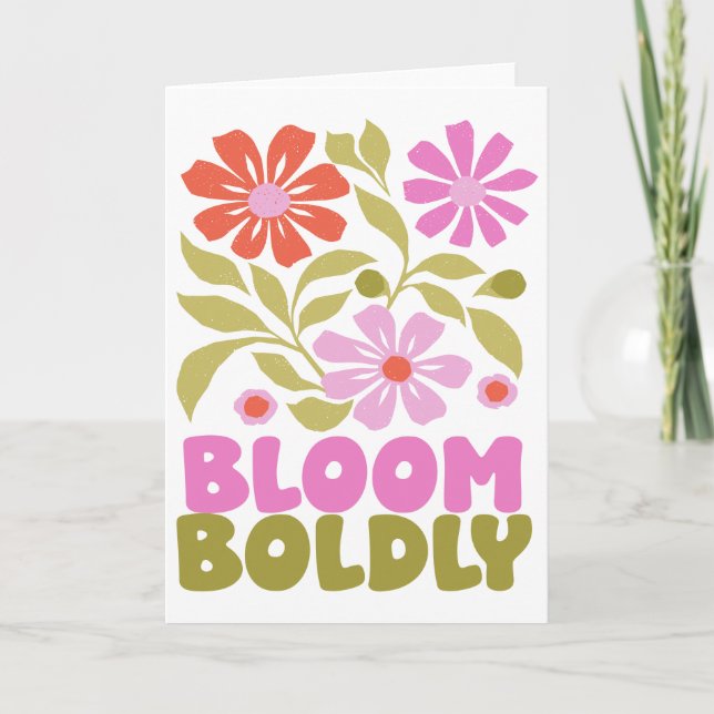 Retro Boho Floral Inspirational Quote Blank Inside Card (Front)
