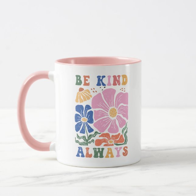 Retro Boho Floral Motivation Quote -Be Kind Always Mug (Left)