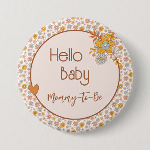 Retro Boho Floral Mummy to Be Baby Shower Button