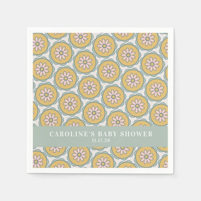 Retro Boho Floral Pastel Custom Baby Shower   Napkin (Front)
