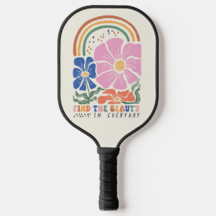 Retro Boho Floral Rainbow Inspiration Quote Pickleball Paddle