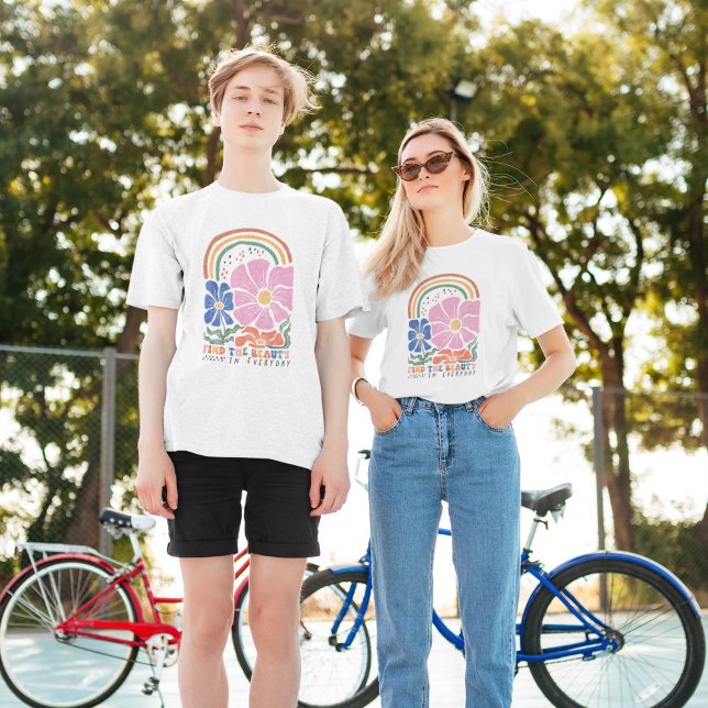 Retro Boho Floral Rainbow Inspiration Quote T-Shirt (Creator Uploaded)